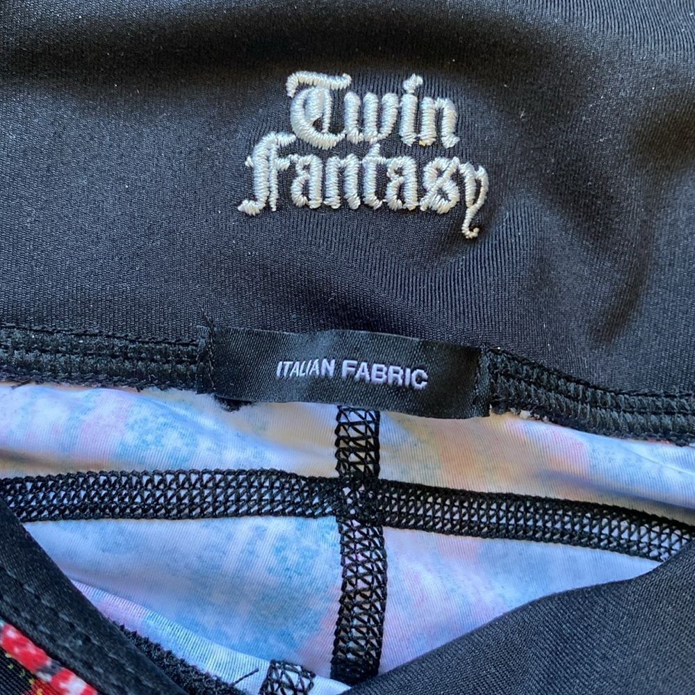 Twin Fantasy by R13 Plaid & Leopard Print Paneled Workout Leggings in Ecru Combo - Picture 2 of 6